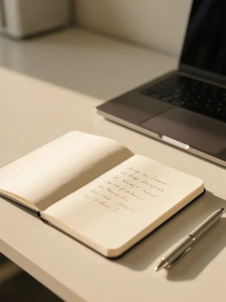 Pessoa concentrada escrevendo em ambiente criativo